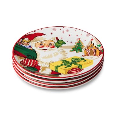 Certifed International Santa's Retro Christmas Set of 4 Dinner Plates 11" - 11 L x 11 W x 1.25 H