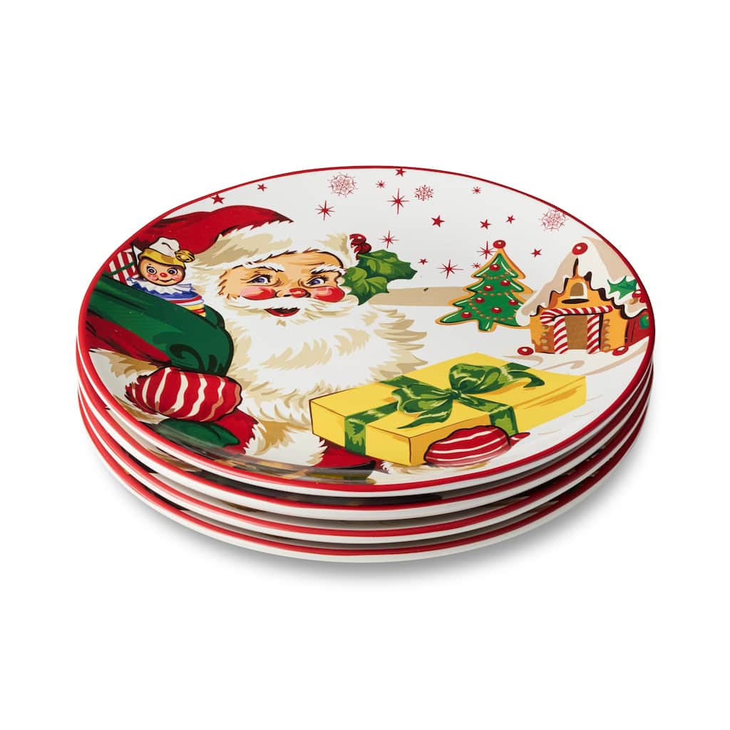 Certifed International Santa's Retro Christmas Set of 4 Dinner Plates 11" - 11 L x 11 W x 1.25 H