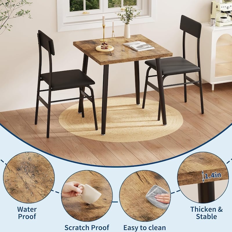 3 Piece Space-Saving Kitchen Dining Table Set for 2 for Small Space