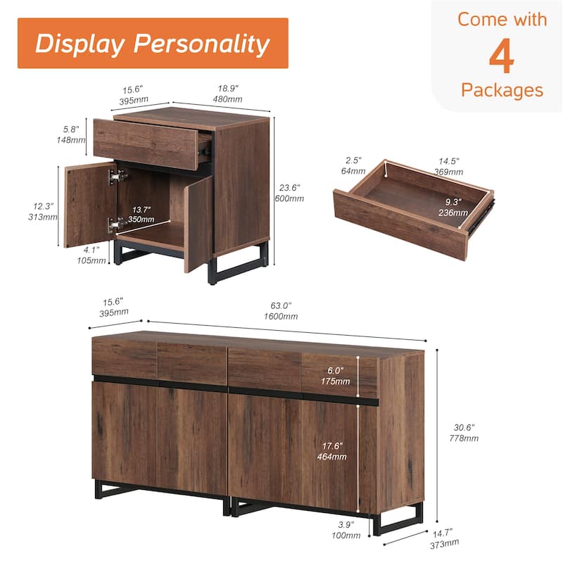 Modern TV Stand for TVs up to 70 Inches, 4-in-1 Entertainment Console with Storage Cabinets and 2 End Table, Media Cabinet