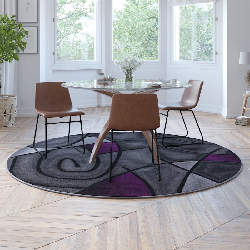 Modern Olefin Accent Area Rug - Abstract Pattern - 7' Round - Purple
