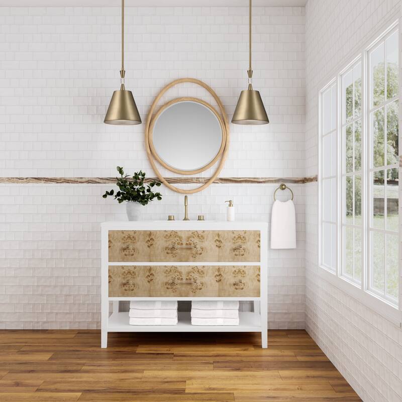 James Martin Vanities Olena 48" Single Vanity, Light Mappa Burl and Polished White