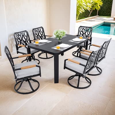 7-Piece Aluminum Patio Dining Set with 59" Table & Swivel Rocker Chairs