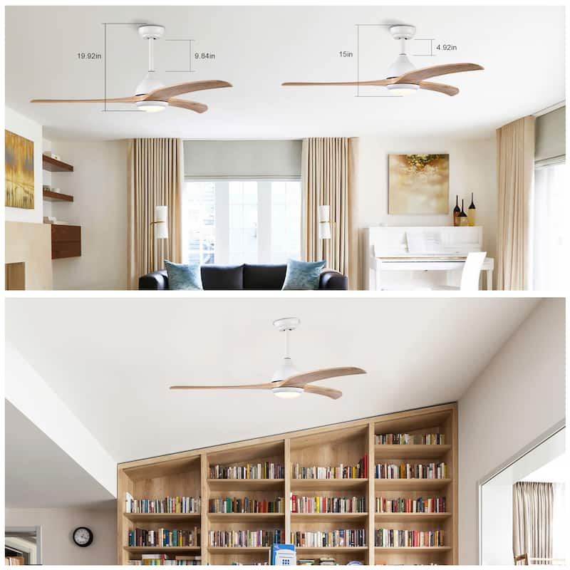 52"Ceiling Fan, Solid Wood Blades Ceiling Fan With Light with Remote Control,Noiseless Reversible Motor,6 Speed,3 Color