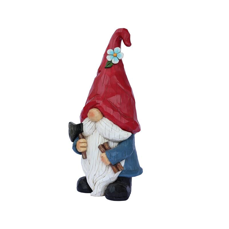Country Rustic Gnome with Axe Outdoor Garden Statue - 14"