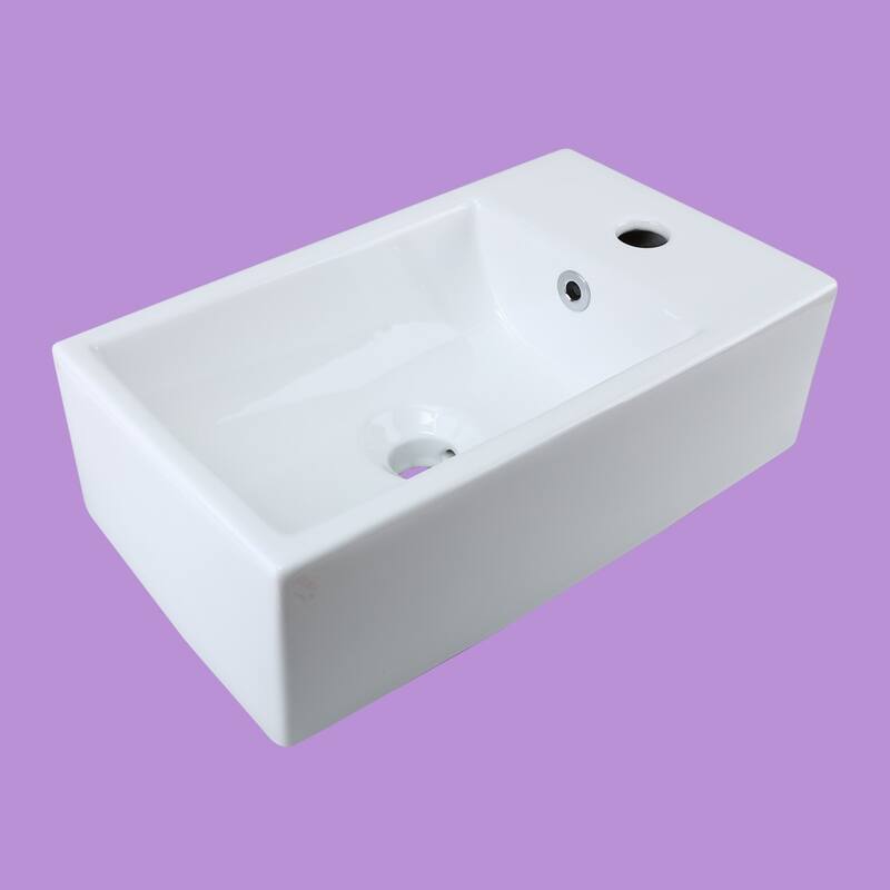 CASKE White Ceramic Rectangular Countertop Vessel Sink with Overflow and Single Faucet Hole