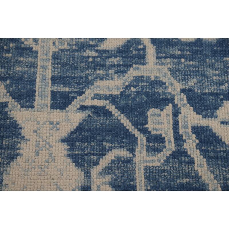 Hand Knotted Oriental 100% Wool Carpet Transitional All-Over Navy Blue & Blues Oushak Area Rug - 14' 9'' X 10' 0''