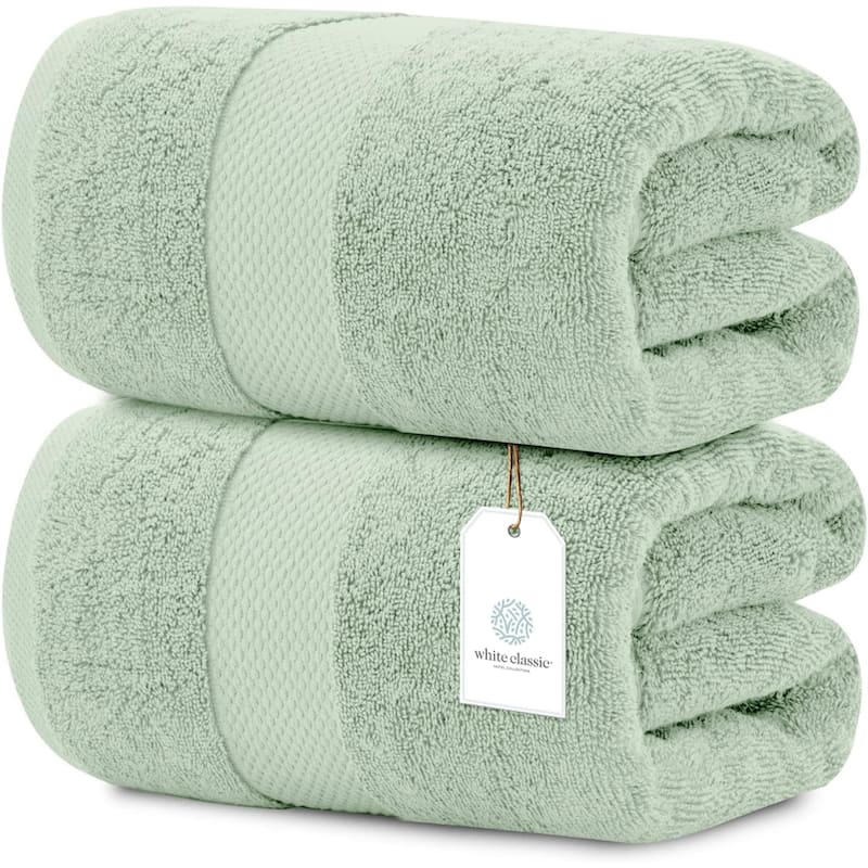 White Classic Luxury Cotton Oversized Bath Sheet 35x70 - Set of 2 - Green