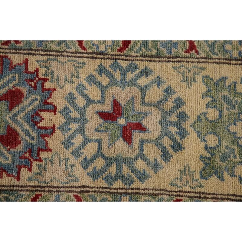 Blue Geometric Kazak Oriental Area Rug Handmade Wool Carpet - 9'2" x 12'4"