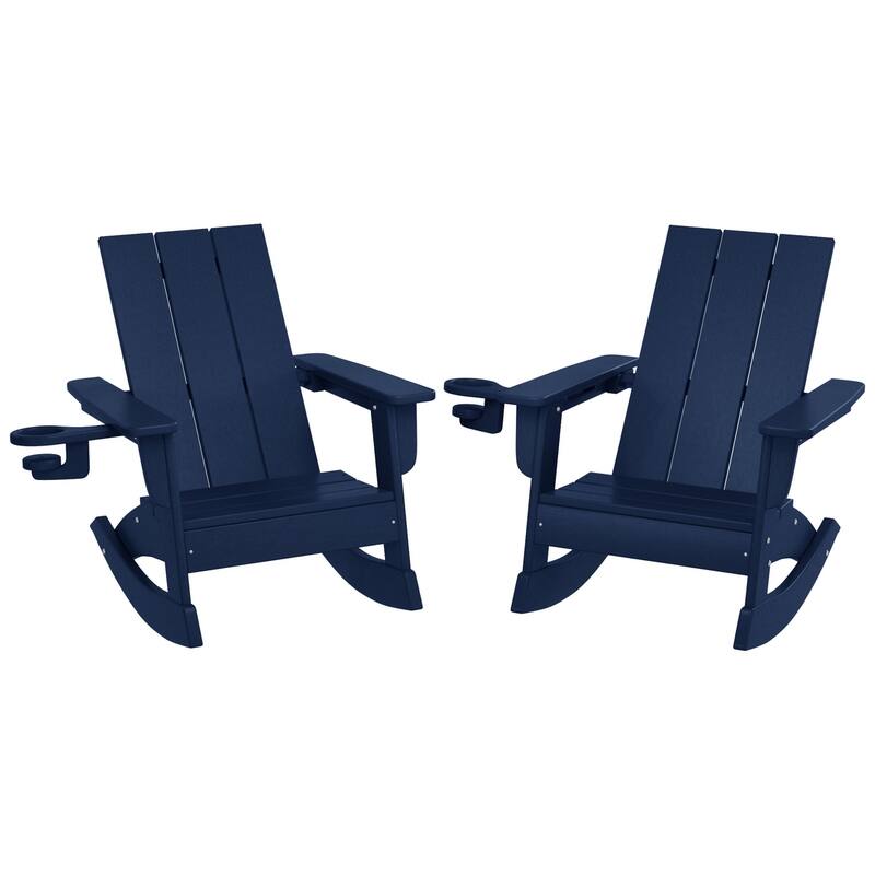 Shoreside Kids Outdoor Poly Adirondack Rocking Chair with Cup Holder (Set of 2) - Navy Blue