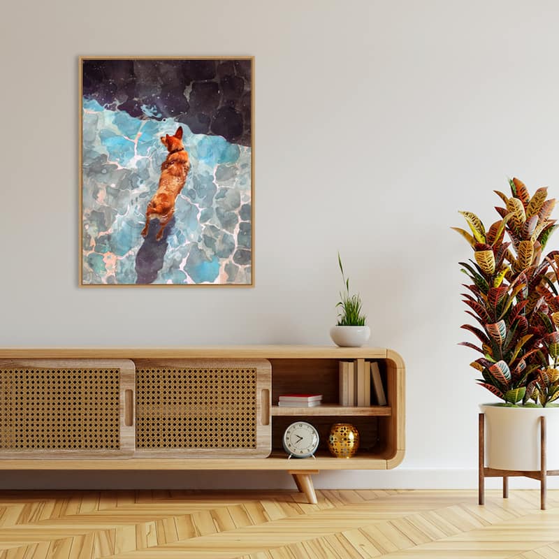 Dogs Life Wading by Justyna Jaszke Framed Canvas Wall Art