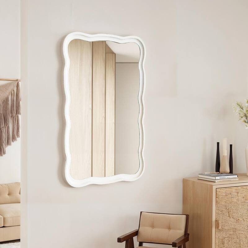 Rustic Scalloped Solid Wood Wall Mirror - 39x28 inches