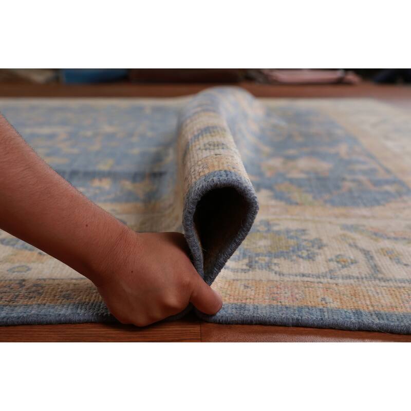Hand Knotted Oriental 100% Wool Carpet Transitional All-Over Navy Blue & Blues Oushak Area Rug - 10' 0'' X 8' 2''