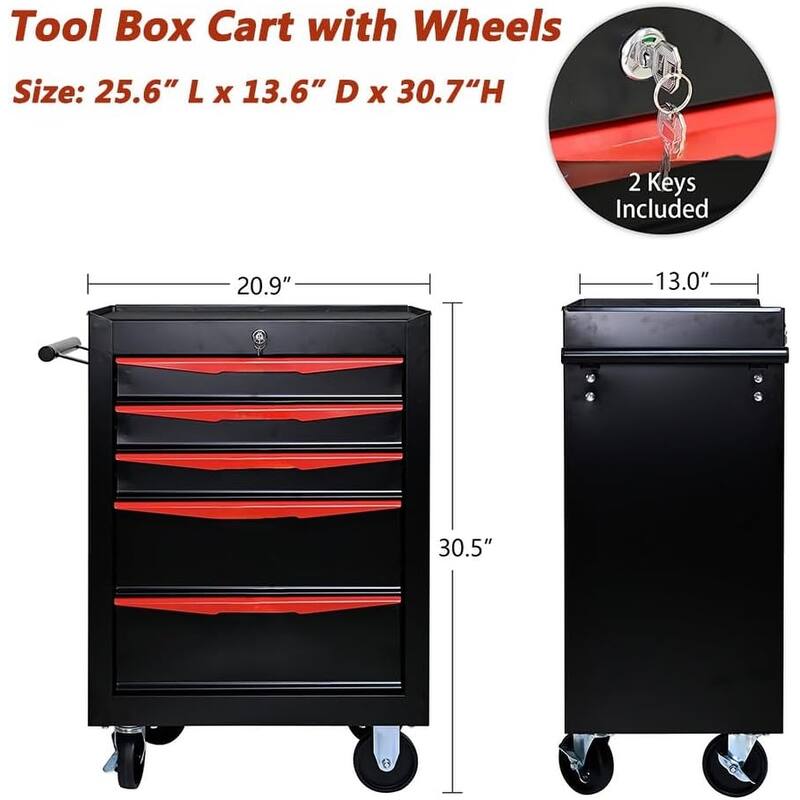 5 Drawer Rolling Tool Chest, 20 Inch Lockable Rolling Tool Box with Wheels, Rolling Garage Workshop Tool Organizer