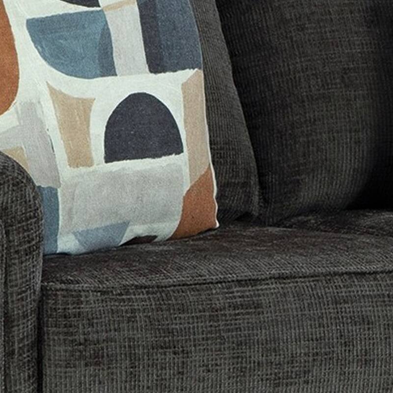 Erin Loveseat, 2 Accent Throw Pillows, 61 Inch Dark Gray Polyester