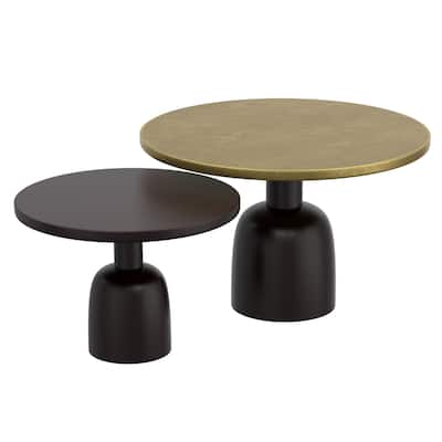 Industrial Chic Cast Aluminum 2pc Round Coffee Table Set - Antique Gold & Black