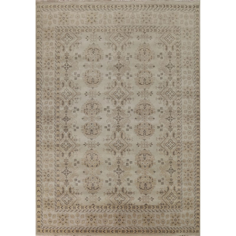 Transitional Oushak Area Rug Hand-Knotted Oriental Wool Carpet - 9'0"x 11'11"