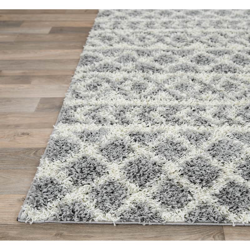 World Rug Gallery Trellis Geometric Plush Shag Area Rug