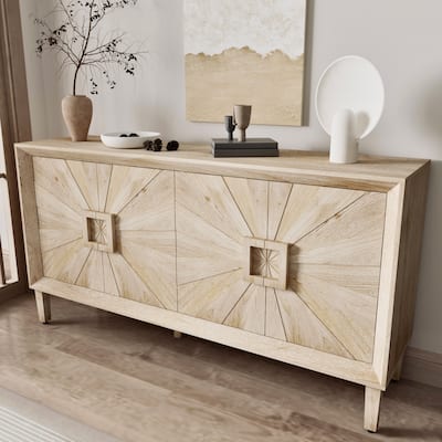 Storage Cabinet Sideboard with Sunburst Doors, Wood Buffet Accent Cabinet, TV Stand with Adjustable Shelves