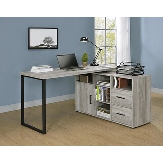 Overstock Corrado L-shape Office Desk with Storage (Grey Driftwood)