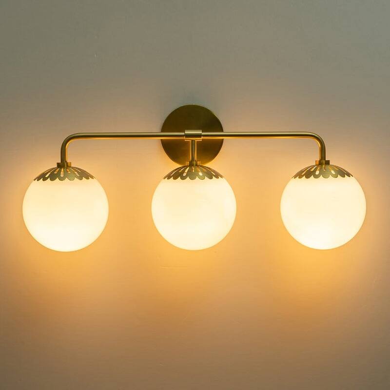 3-Light Opal Glass Bubble Brass Bathroom Vanity Light - 23in