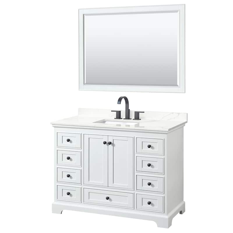 Wyndham Collection WCS202048S-QTZ-US3M46 Deborah 48" Free Standing - White / Giotto Quartz Top / Matte Black Hardware