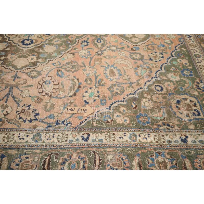Hand Knotted Oriental 100% Wool Carpet Traditional Floral Coral Mashad Area Rug - 11' 4'' X 10' 3''