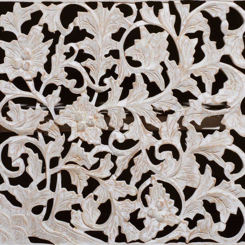 Wood Floral Intricately Carved 2 Door and 2 Drawer Cabinet - White - Roche River Decor - 20"Wx39"Lx32"H