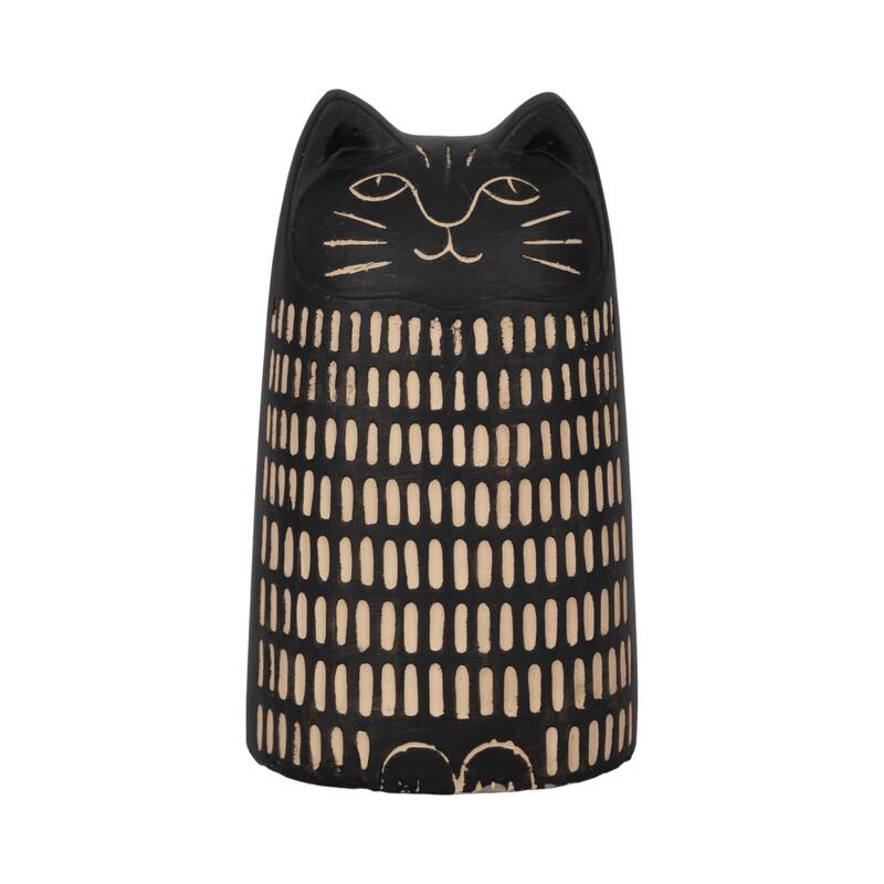 Sagebrook Home Cement Cat Figurine Enchanting 8-Inch Etched Lines Decor, Black Cement - 5" x 4" x 8" - 5" x 4" x 8" - Etched lines Black
