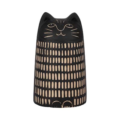 Sagebrook Home Cement Cat Figurine Enchanting 8-Inch Etched Lines Decor, Black Cement - 5" x 4" x 8"