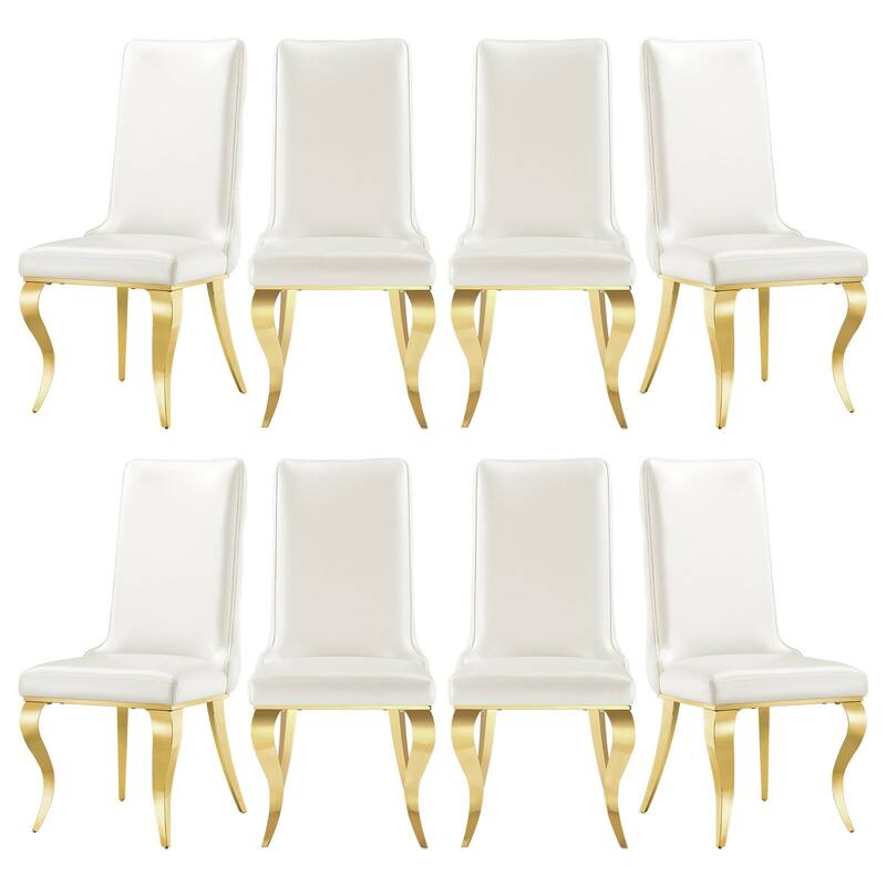 White leather dining chairs with gold legs - Set of 8 - White/Gold