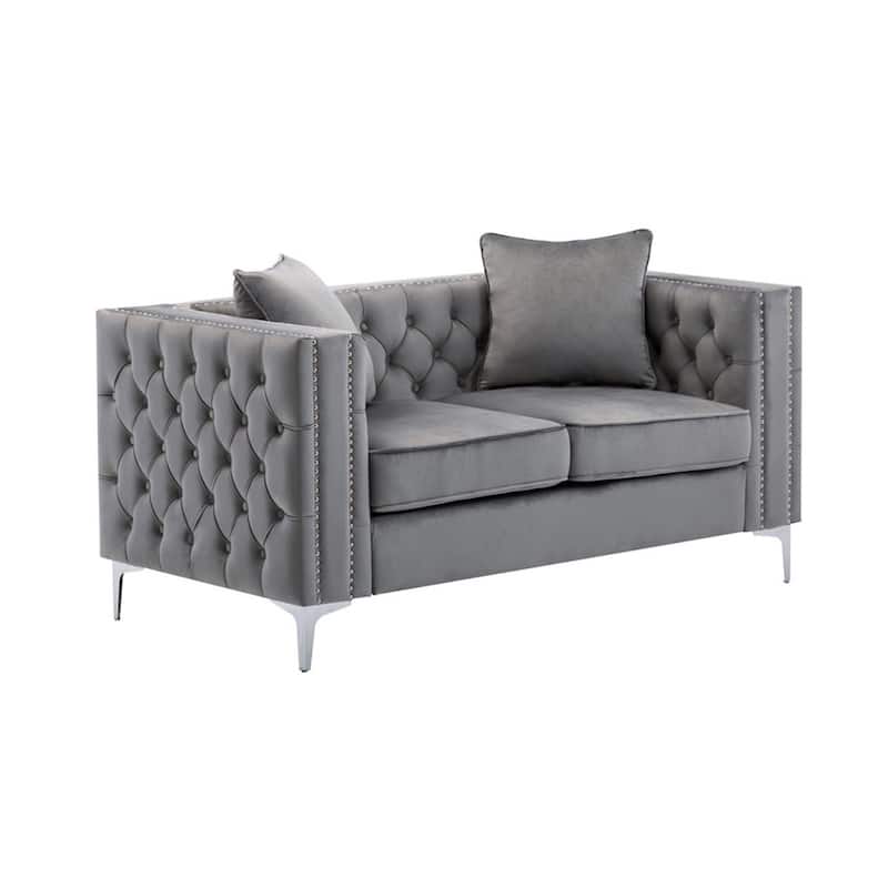 Velvet Loveseat with Button Tufted - Grey