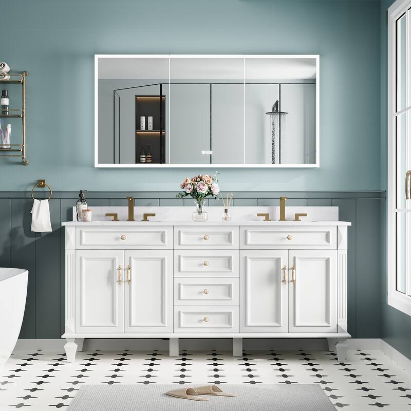 30'' H Recessed or Surface Frameless LED Mirror Cabinet With Defogger, Dimmer, Outlets & USB Ports 