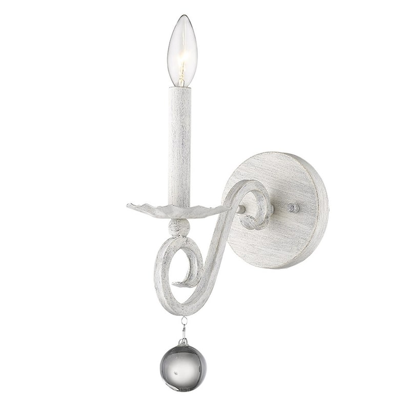 Modern Farmhouse White Wall Sconce with Clear Crystal Accent Metal Flush Mount Light Fixture - 12.25" H x 5" W x 9.5" D