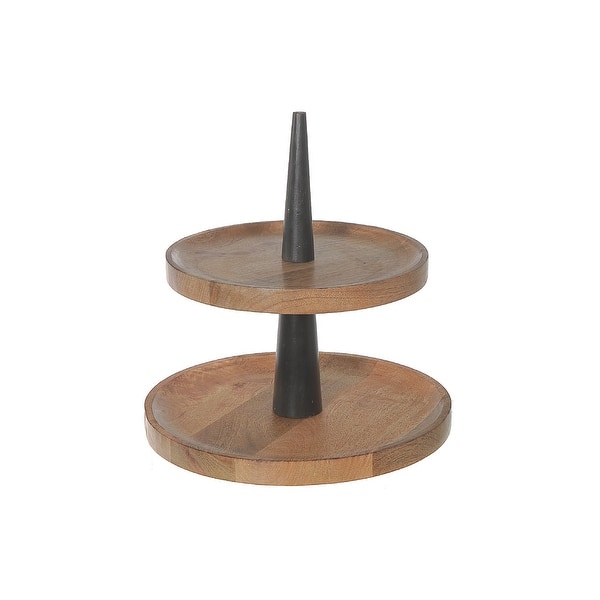 slide 2 of 3, Mango Wood 2 Tier Round Cake Stand Natural & Black