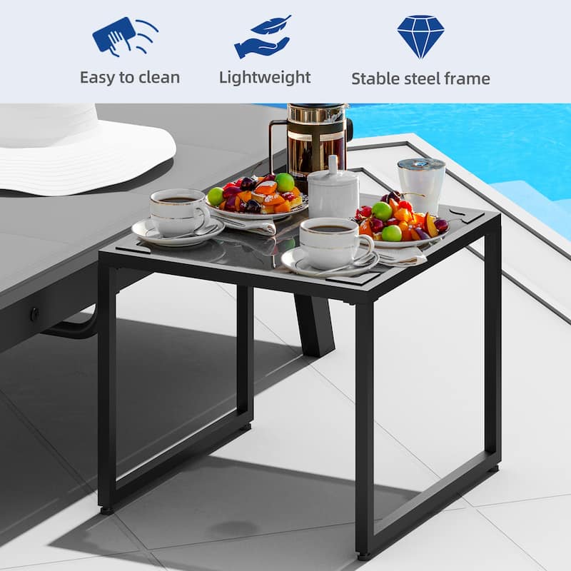 Outdoor Resin Lounge With Adjustable Back, Upholstered Fabric With Side Table - N/A