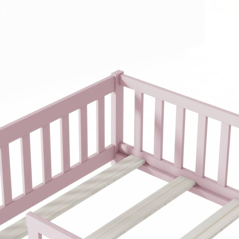 Rubber Wood Floor Bed with Fence without Door