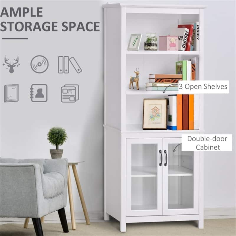 70" Tall Wooden Bookcase with Adjustable Shelves and Glass Door Storage Cabinet for Living Room - 30" W x 15.75" D x 70.75" H