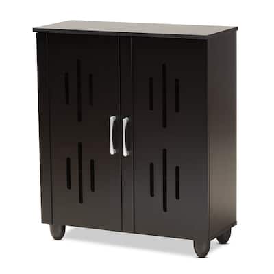 Renley Modern 2-Door Shoe Storage Wood Cabinet in Black