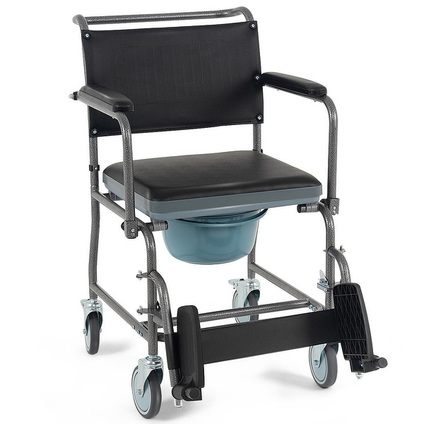 Medical Transport Toilet Commode Wheelchair with Locking Casters