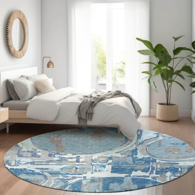Premium Washable Super Soft Contemporary Casual Mayfield Rug - Blue - 8' x 8'