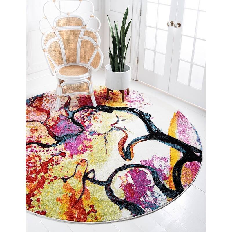 Contemporary Noach Collection Area Rug - 6' Round - Ivory