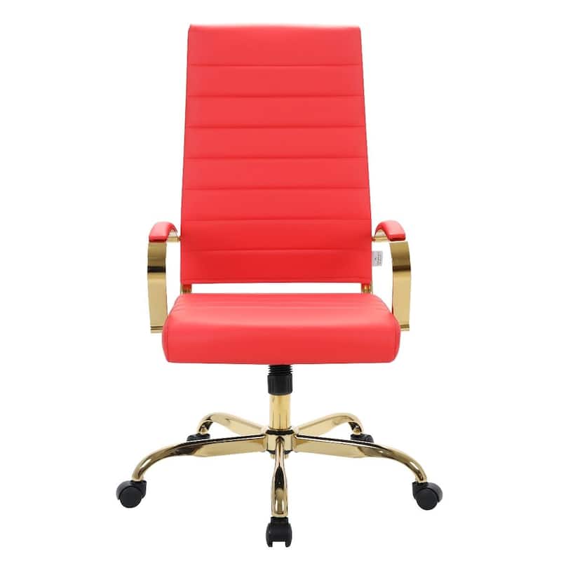 LeisureMod Benmar High-Back Leather Office Chair With Gold Frame - Red - 24.5"Dx22.5"Wx46"H