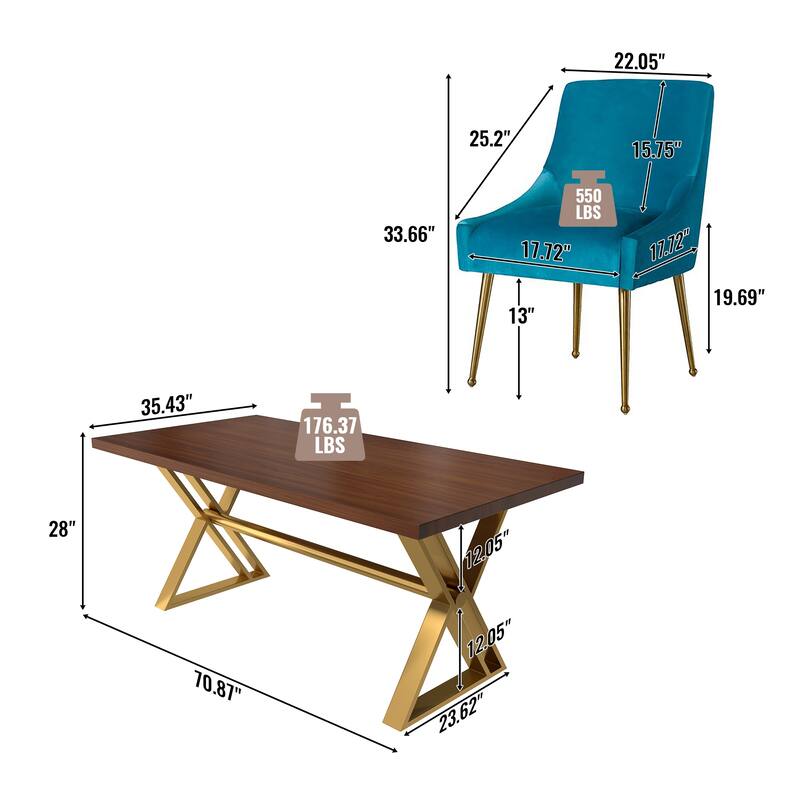 7-Piece Clihome Walut Wood Table with Velvet Chair Dining Chair