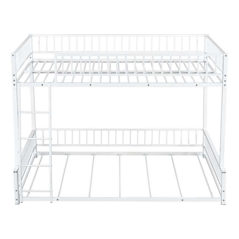 Roomfitters Twin/Full XL over Queen Floor Bunk Bed Frame with Ladder and Safety Guardrails Easy Assembly, Black