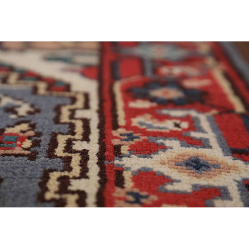 Blue Geometric Heriz Serapi Runner Rug Hand-Knotted Wool Carpet - 2'7"x 7'10"