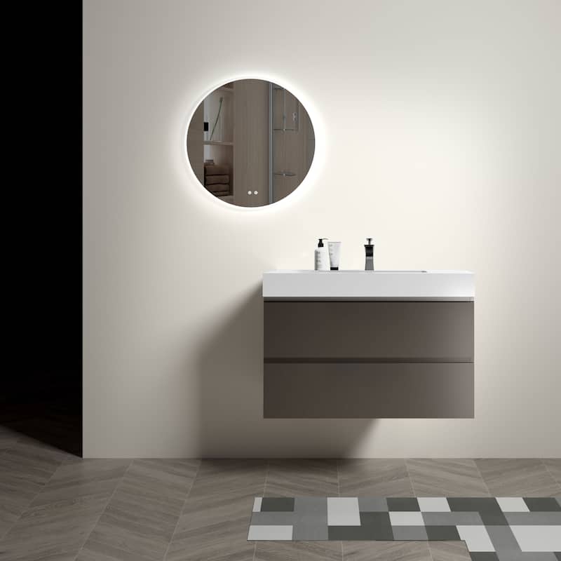 GDFStudio - Naomi Modern Floating Bathroom Vanity with Silent Drawers and Pre-Assembled One-Piece Sink