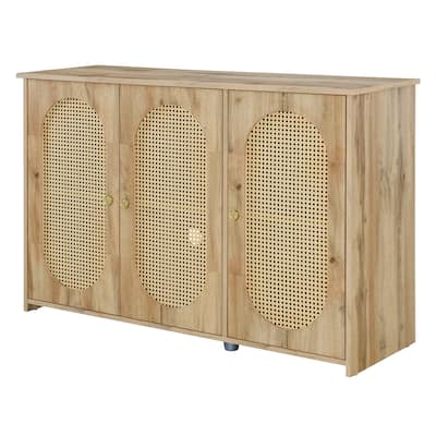 Natural Oval Rattan Doors Sideboard with Adjustable Shelves
