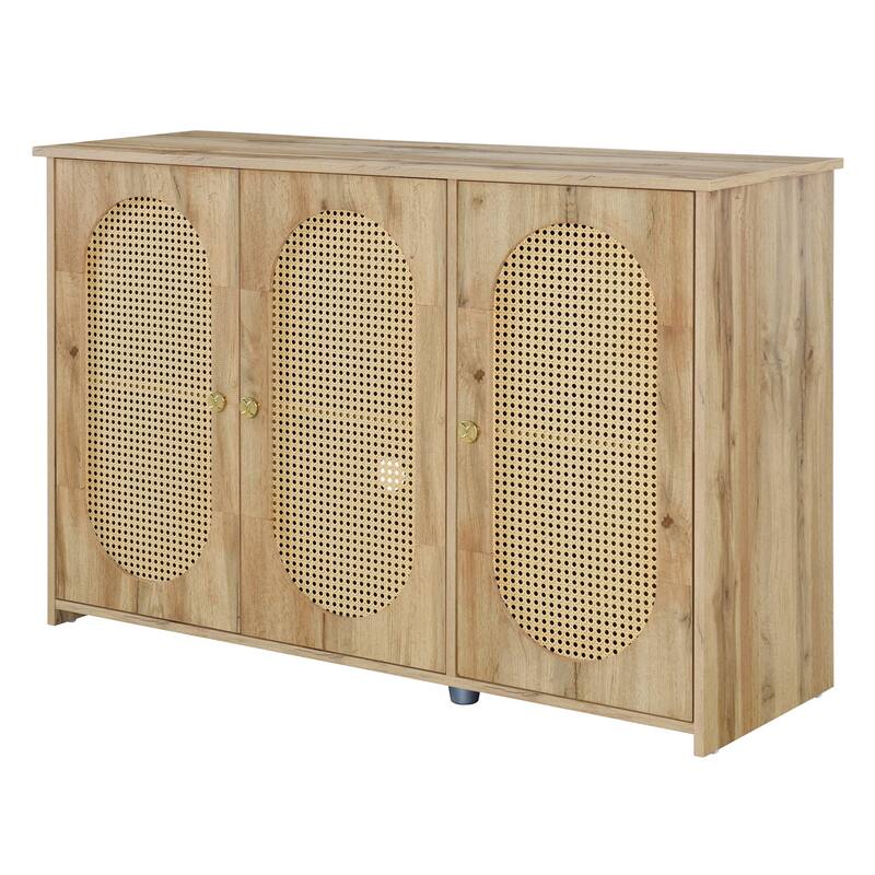 Oval Rattan Doors Sideboard with Adjustable Shelves