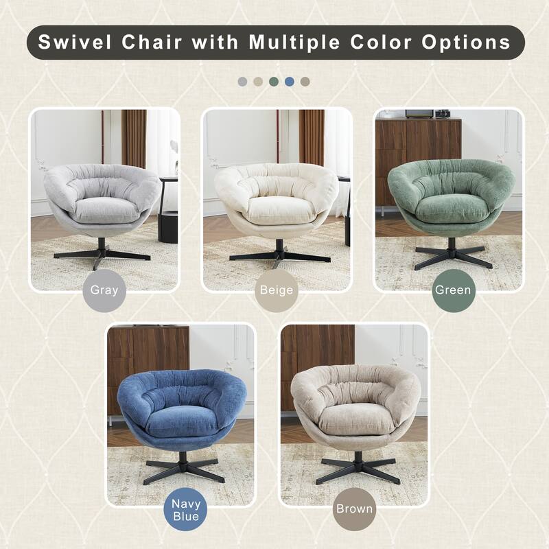 Chenille Upholstered 360° Swivel Club Chair/Accent Chair with Removable Cushion, Round Office Chair with Black Metal Base